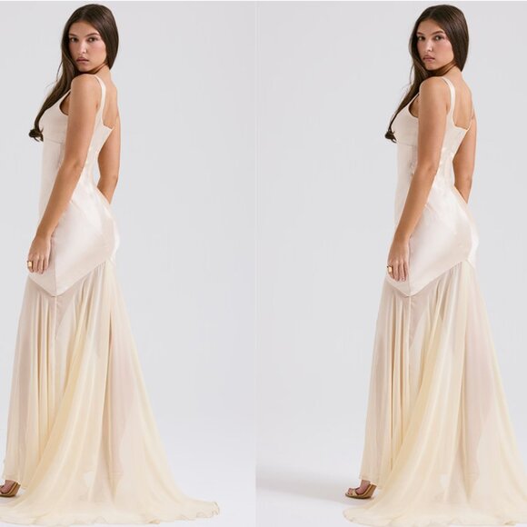 HOUSE OF CB 'Vittoria' Champagne Chiffon Floor Length Gown NWOT - Picture 5 of 7